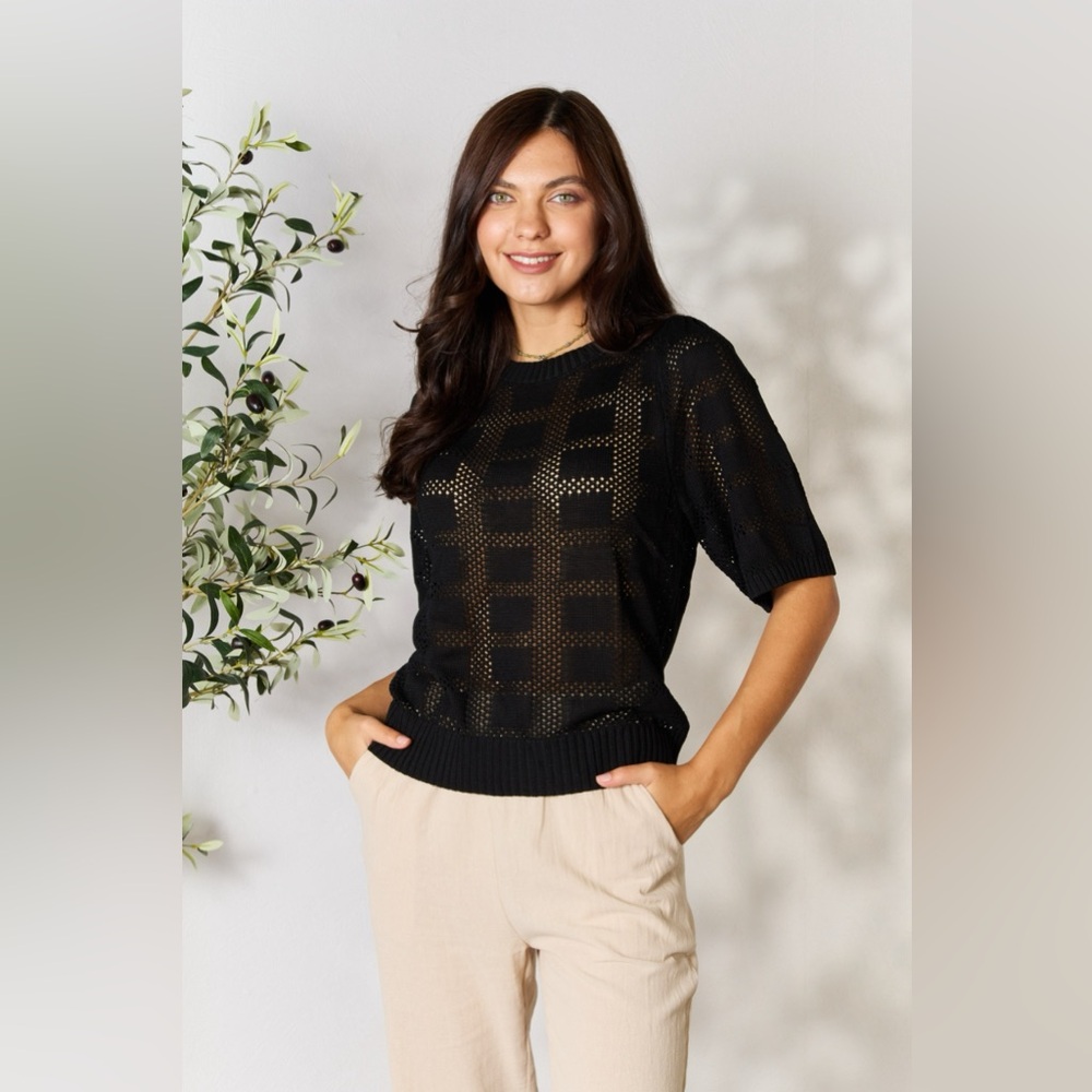 Mandy Ribbed Trim Round Neck Knit Top - Picture 3 of 7